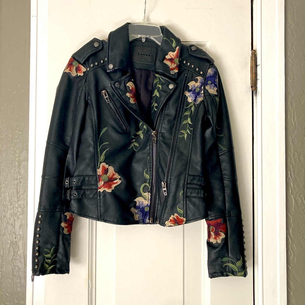 Leather embroidered jacket